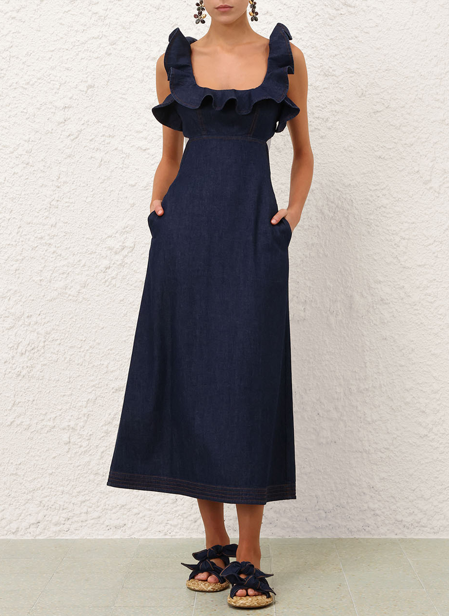 Aster Denim Frill Midi Dress - Zimmermann