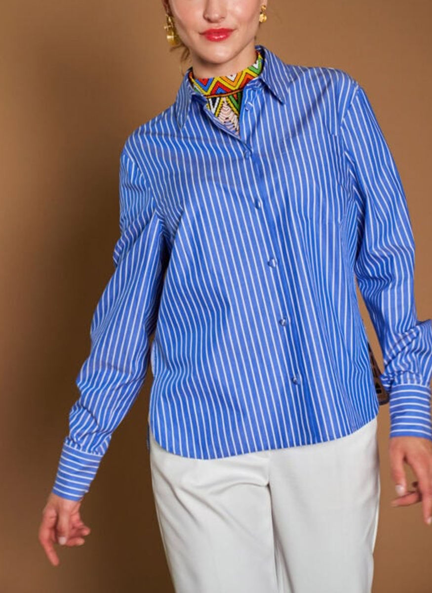 Striped Cotton Shirt with Lion Motif - Maison Common
