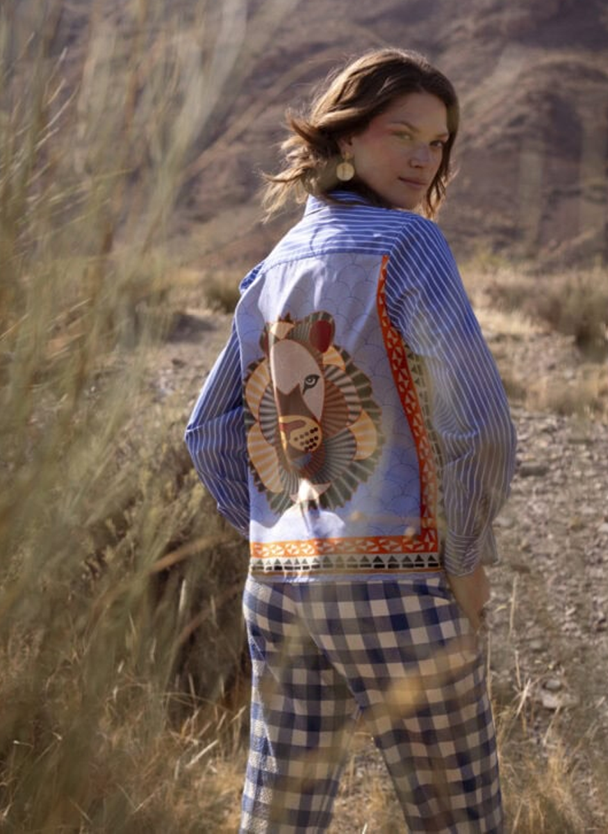 Striped Cotton Shirt with Lion Motif - Maison Common