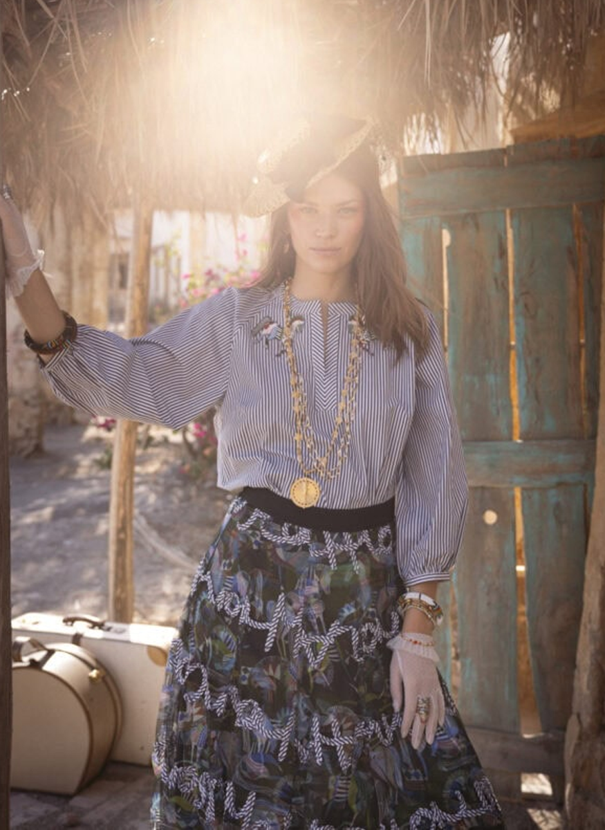 Striped Cotton Shirt with Embroidered Zebra - Maison Common