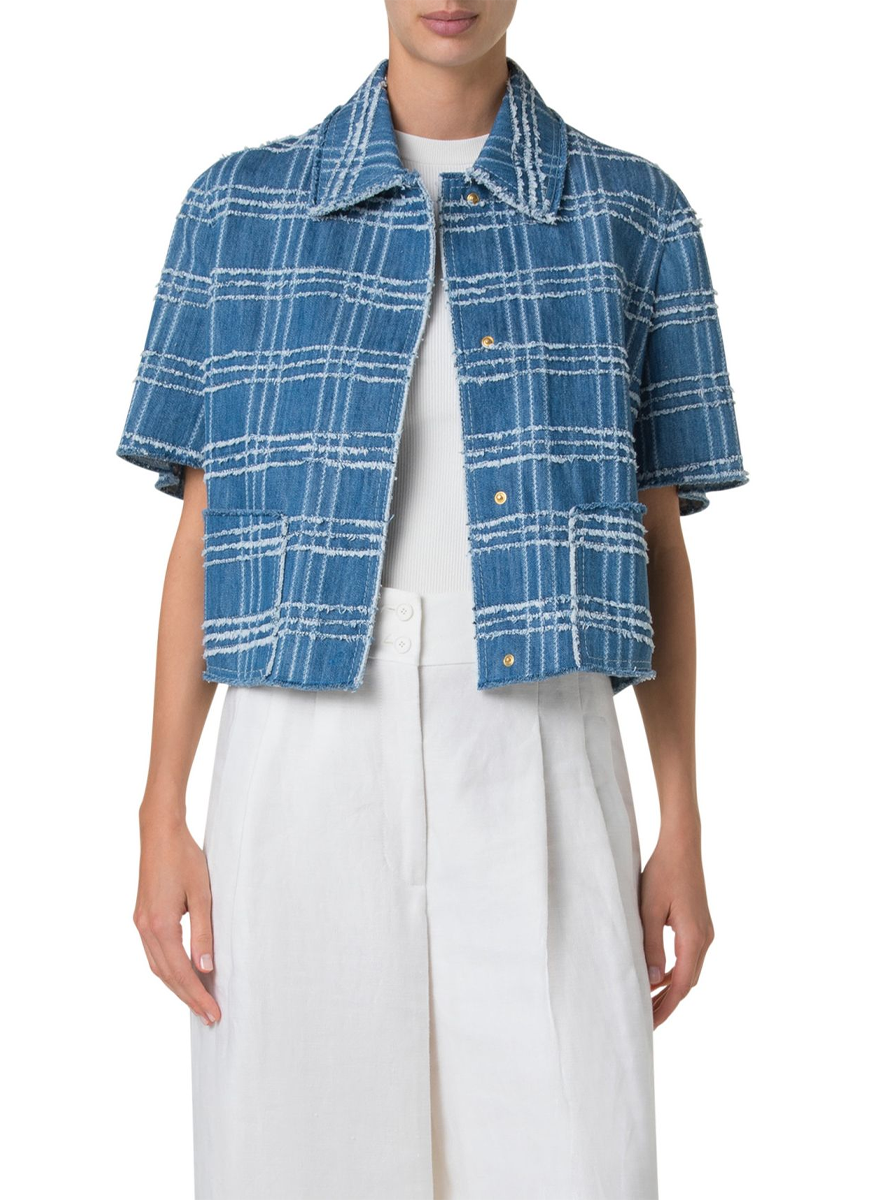 Fringed Check Denim Jaket - Akris Punto