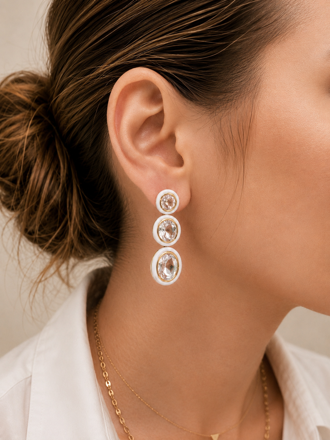 Melange 3Tier White Earrings
