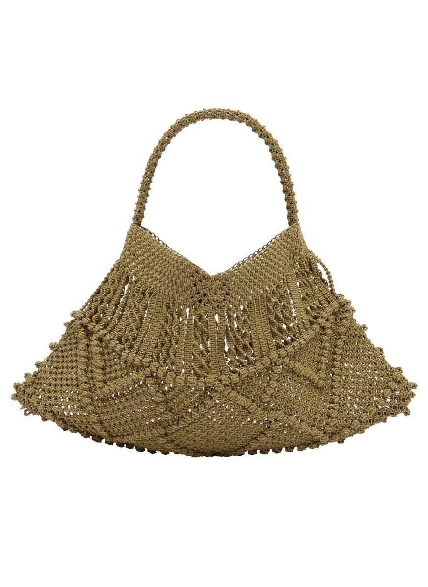 Leather Macrame Maxi Crescent Tote in Green