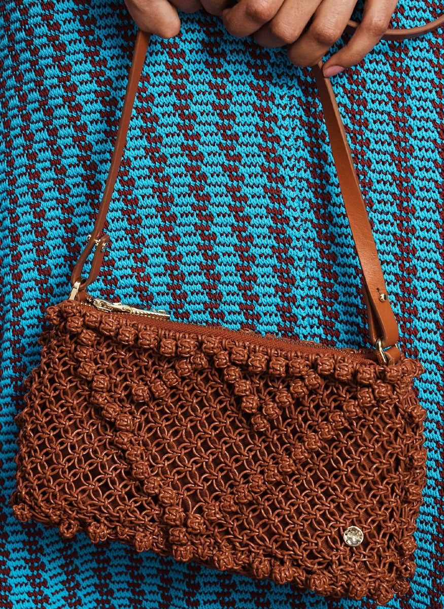 Leather Macrame Clutch in Rust - Alémais