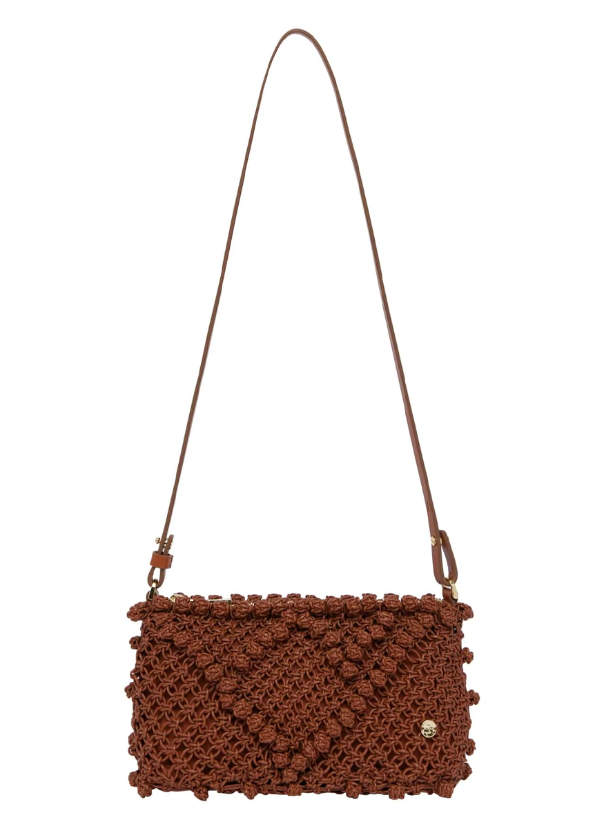 Leather Macrame Clutch in Rust