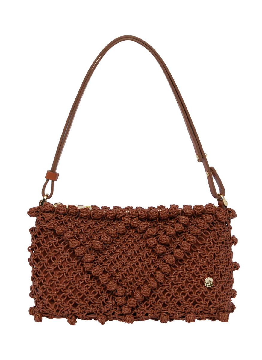 Leather Macrame Clutch in Rust