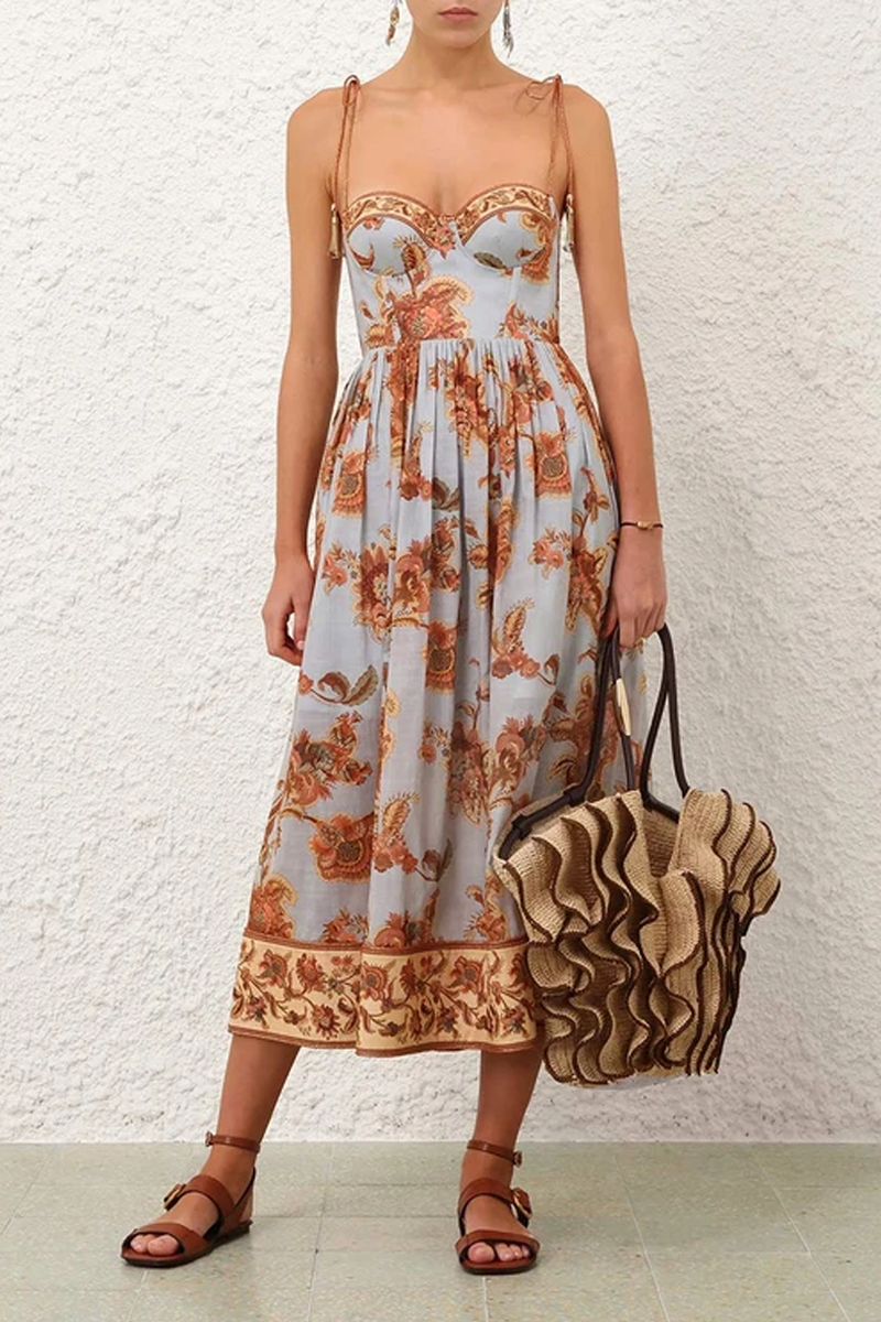 ZIMMERMANN Aster Corset Midi Dress | Blue Jacobean | Size 0 ZIMMERMANN Aster Corset Midi Dress | Blue Jacobean | Size 0