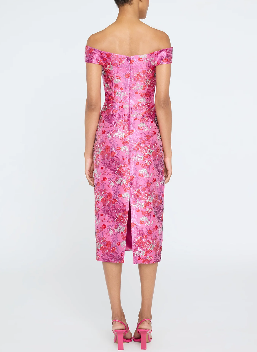 Chantal Off Shoulder Jacquard Cocktail Dress - THEIA