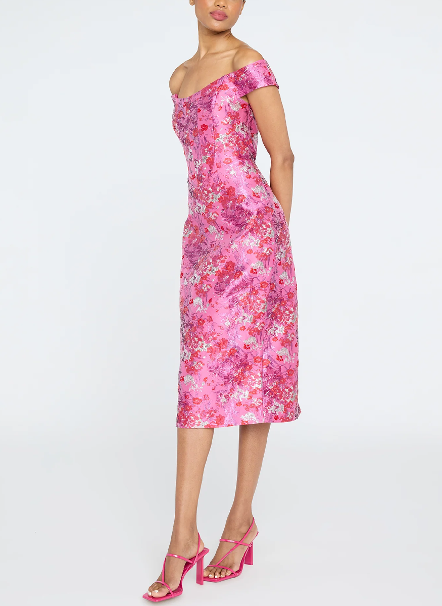 Chantal Off Shoulder Jacquard Cocktail Dress - THEIA