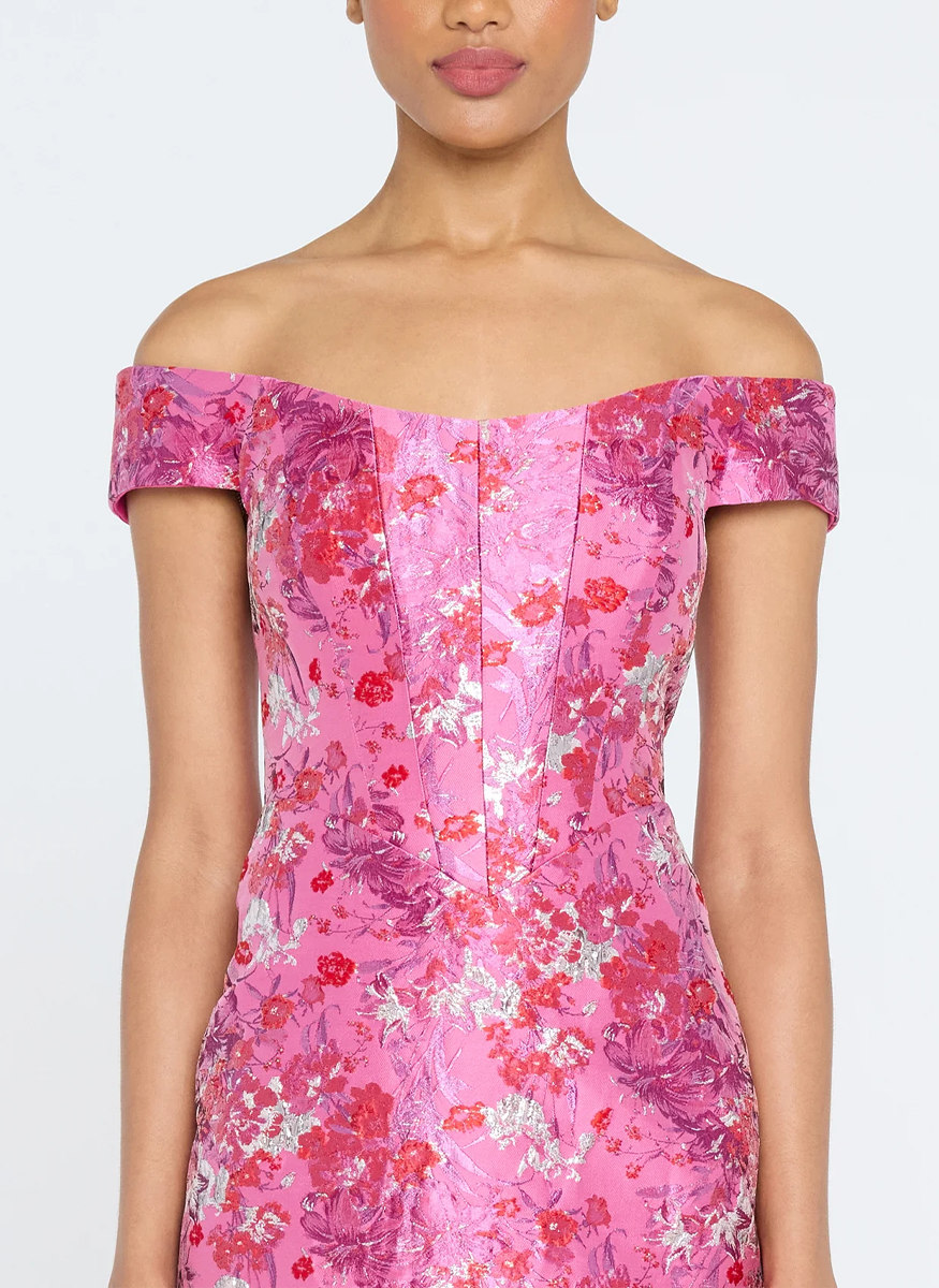 Chantal Off Shoulder Jacquard Cocktail Dress - THEIA