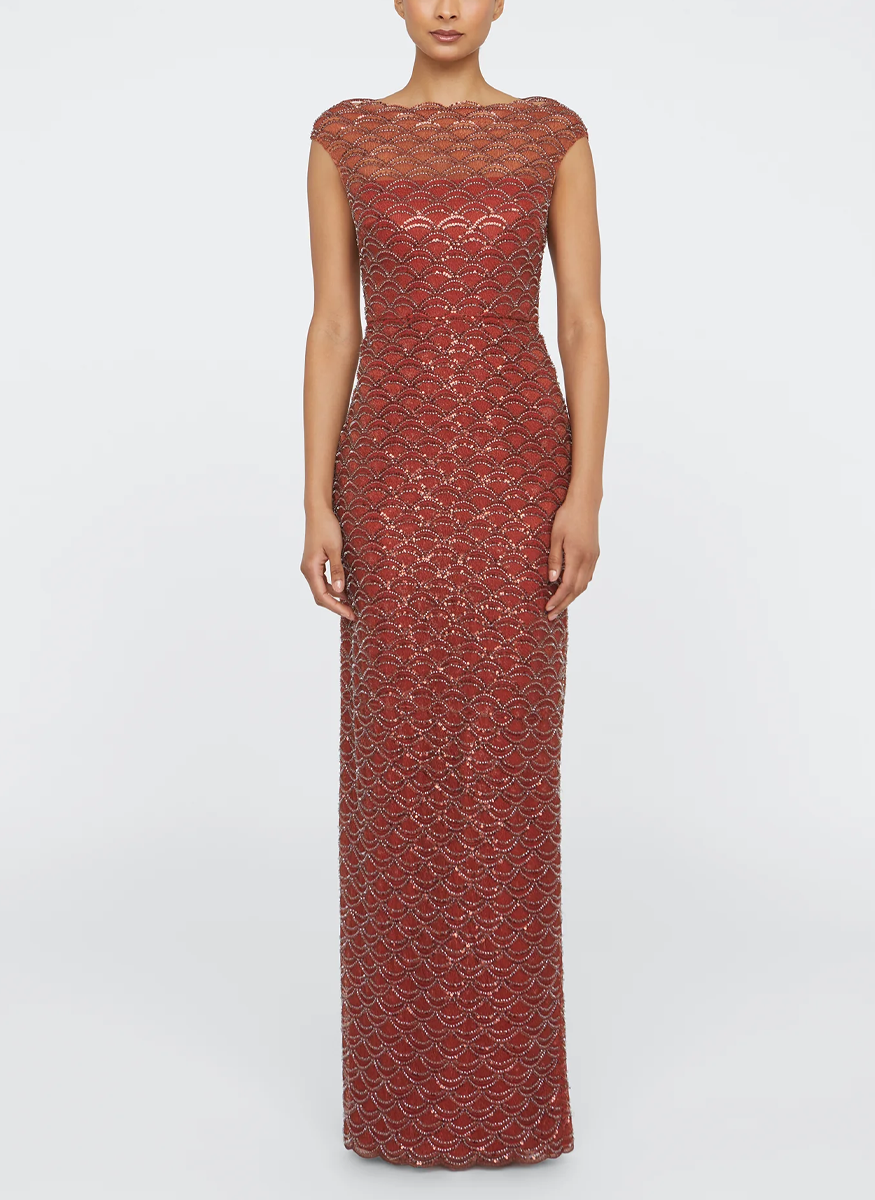 Aura Beaded Column Gown - THEIA