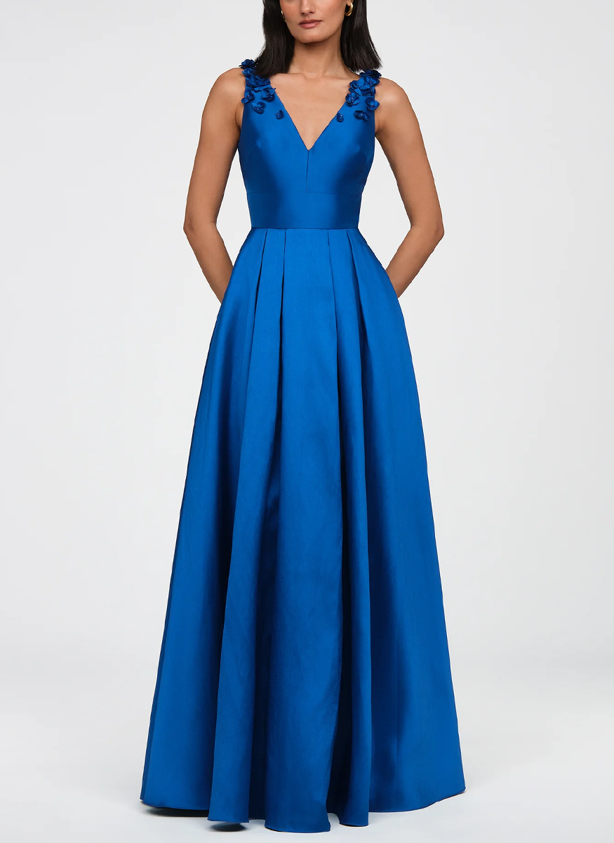Velina Mikado V-Neck Gown - THEIA