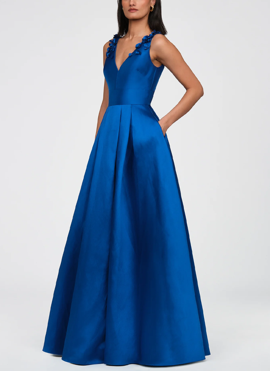 Velina Mikado V-Neck Gown - THEIA