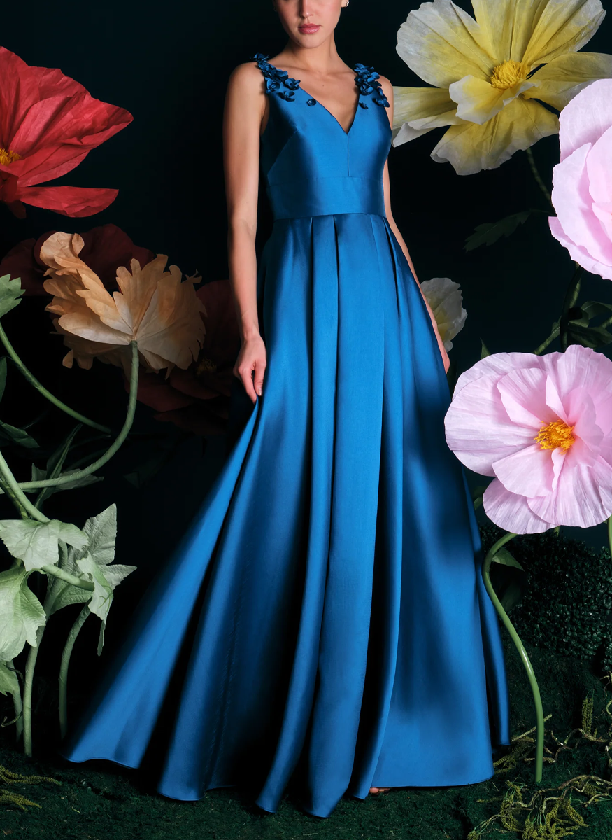 Velina Mikado V-Neck Gown - THEIA