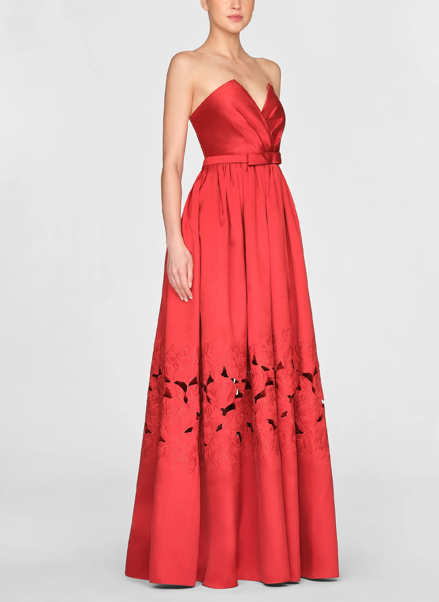 Lena Embroidered Mikado Gown - THEIA