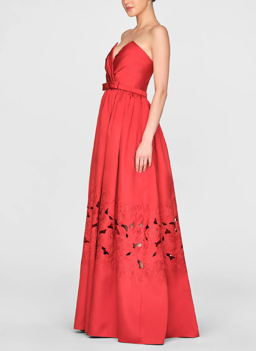 Lena Embroidered Mikado Gown - THEIA