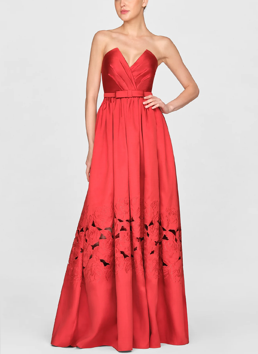 Lena Embroidered Mikado Gown - THEIA