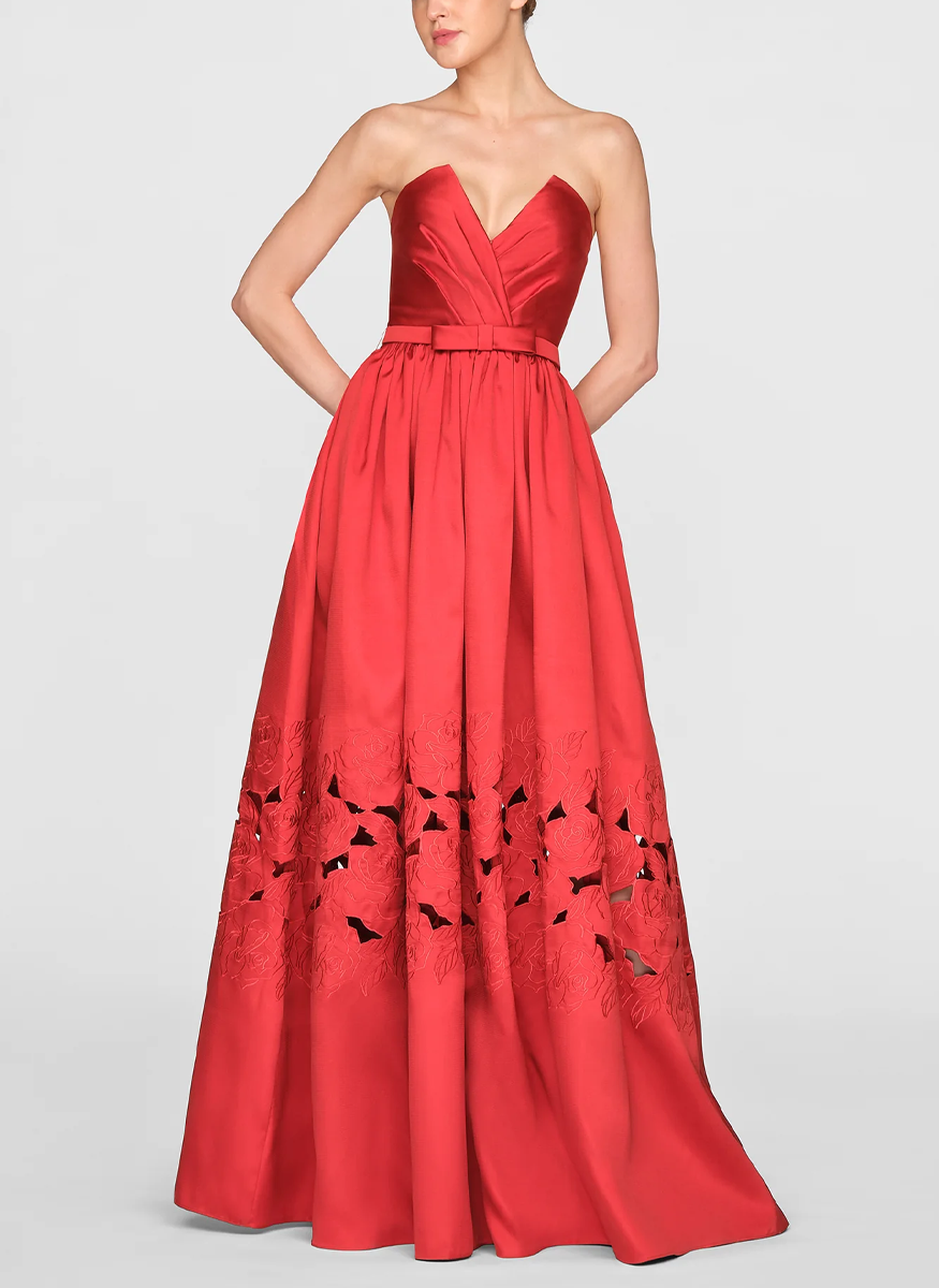 Lena Embroidered Mikado Gown - THEIA