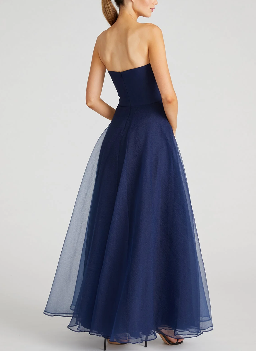 Teresa Strapless Draped Gown in Navy - THEIA