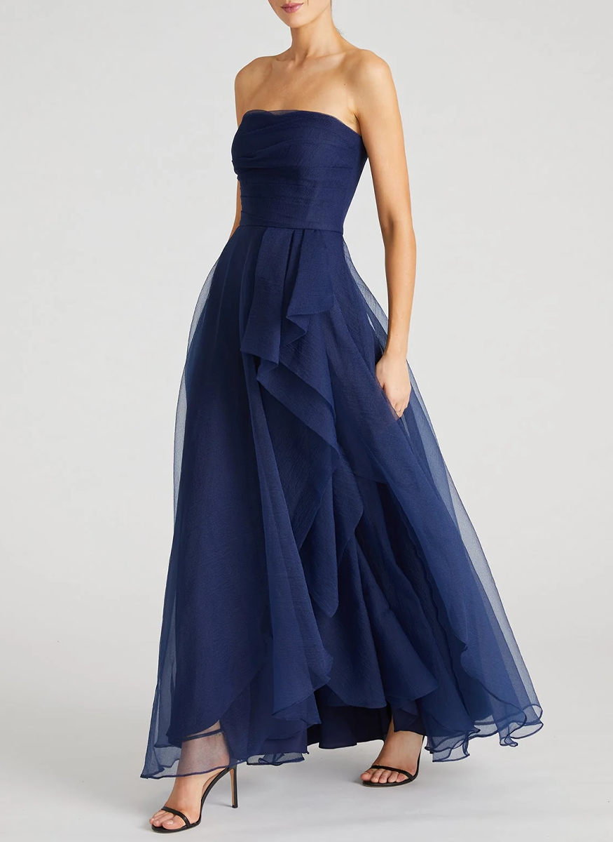 Teresa Strapless Draped Gown in Navy