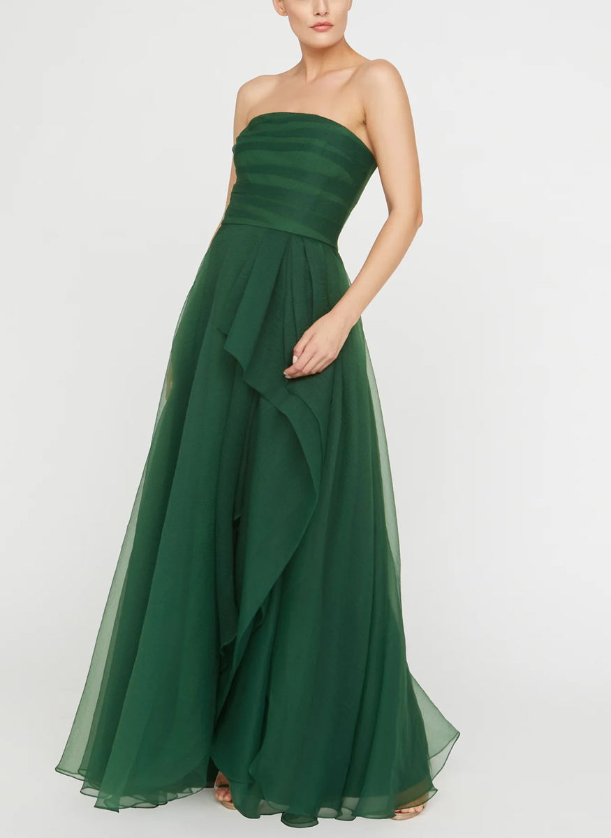 Teresa Strapless Draped Gown in Thorn - THEIA