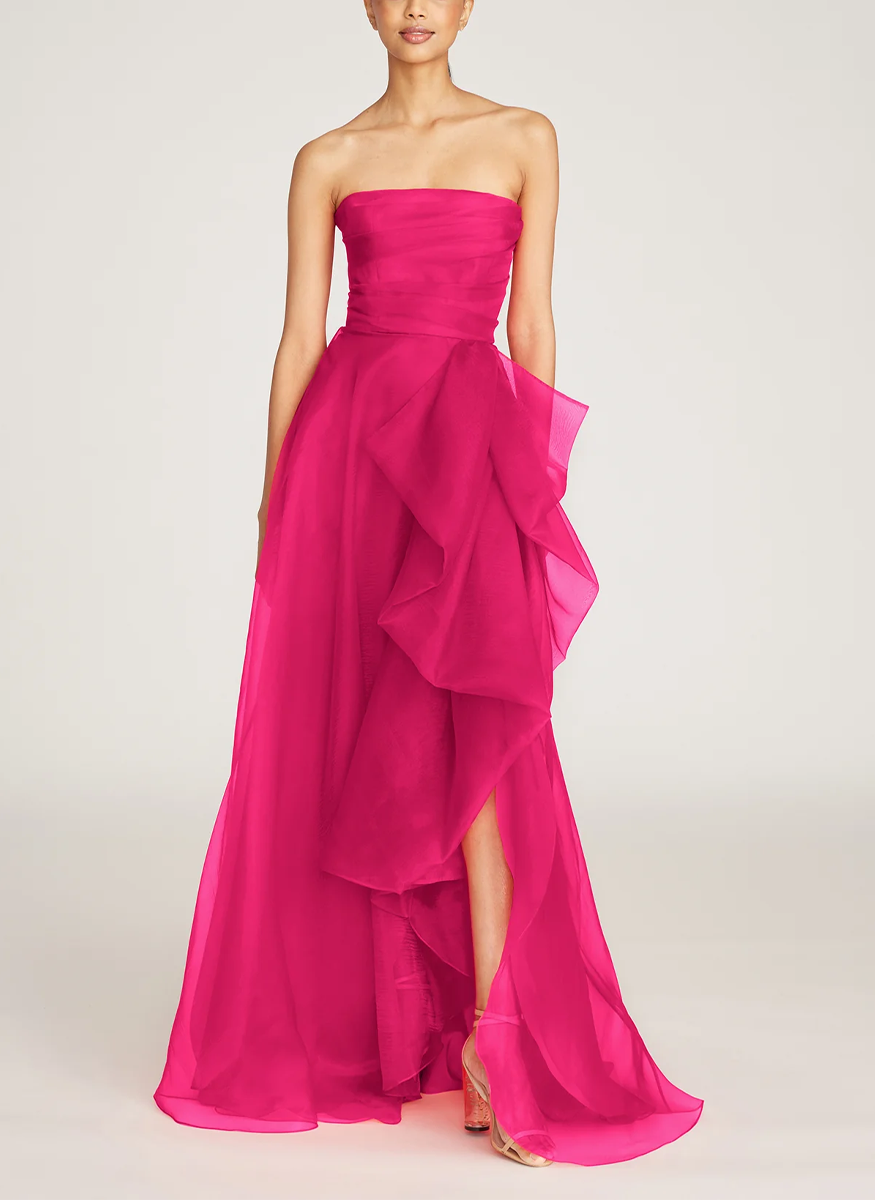 Teresa Strapless Draped Gown in Zinnia