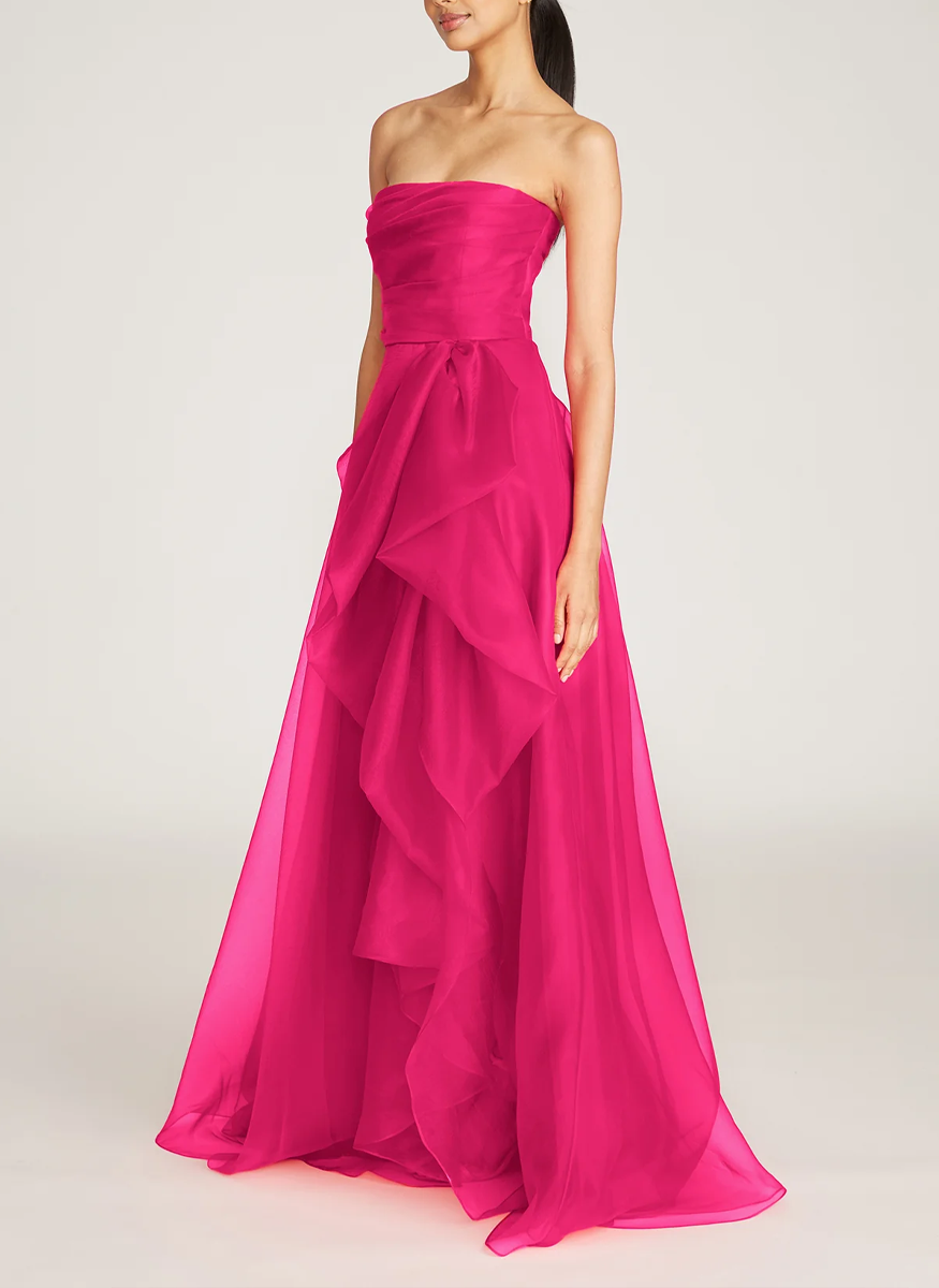 Teresa Strapless Draped Gown in Zinnia - THEIA