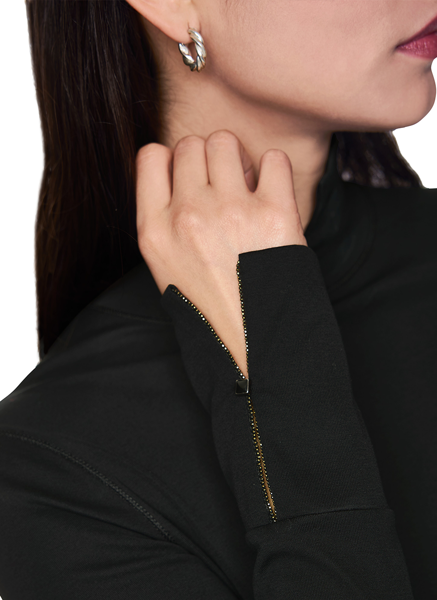 Split Mock Neck Long Sleeve Top With Sleeve Detail - Marc Cain