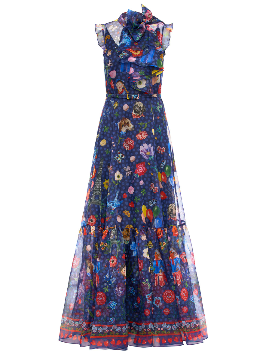 Organza Parisian Icon Print Maxi Dress - Maison Common