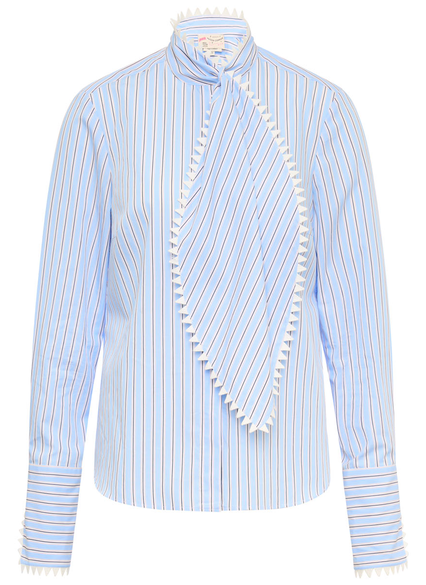 Cotton Striped Blouse with Printed Silk Back