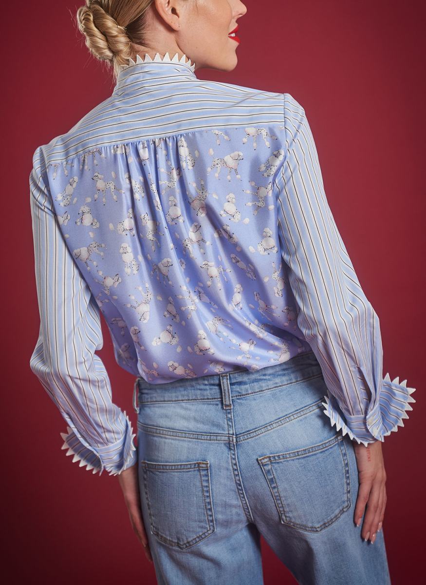 Cotton Striped Blouse with Printed Silk Back - Maison Common