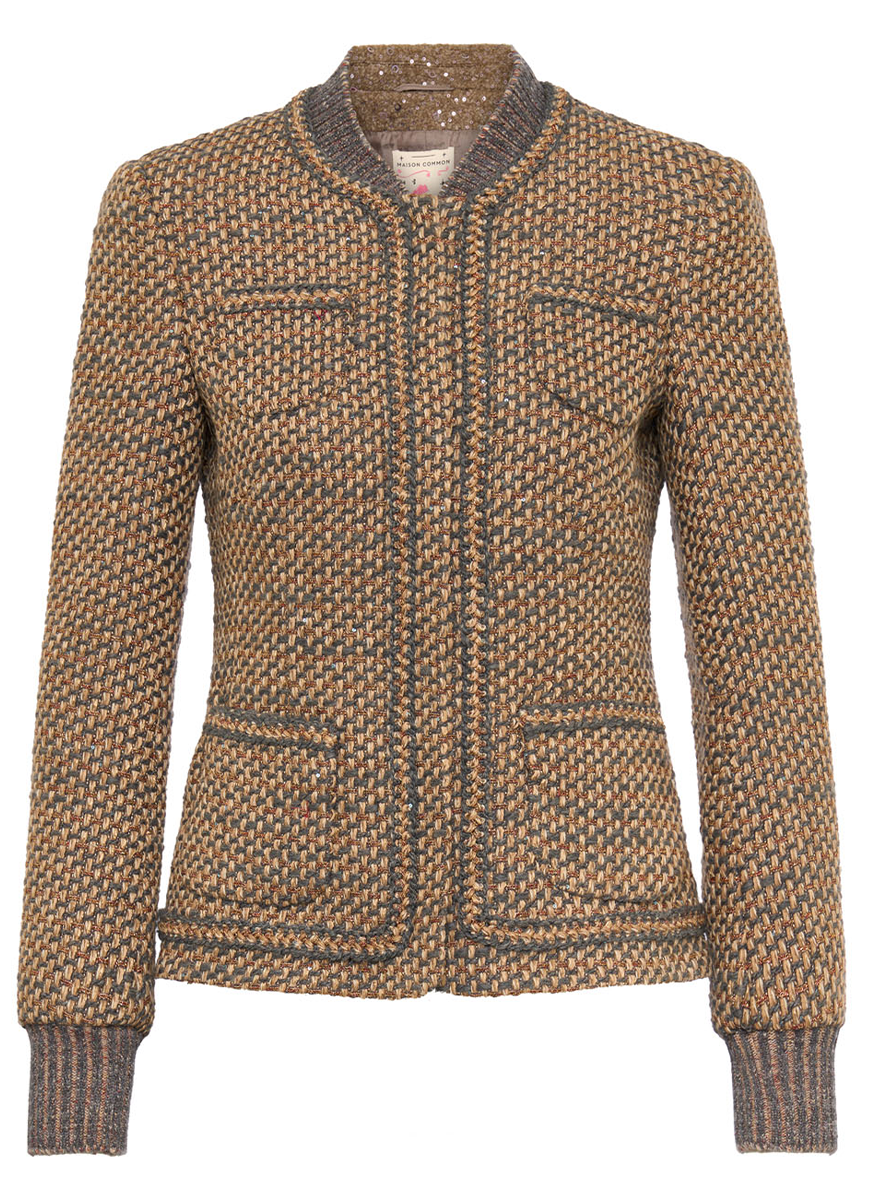 Wool Blend Lurex Tweed Zip Front Jacket - Maison Common