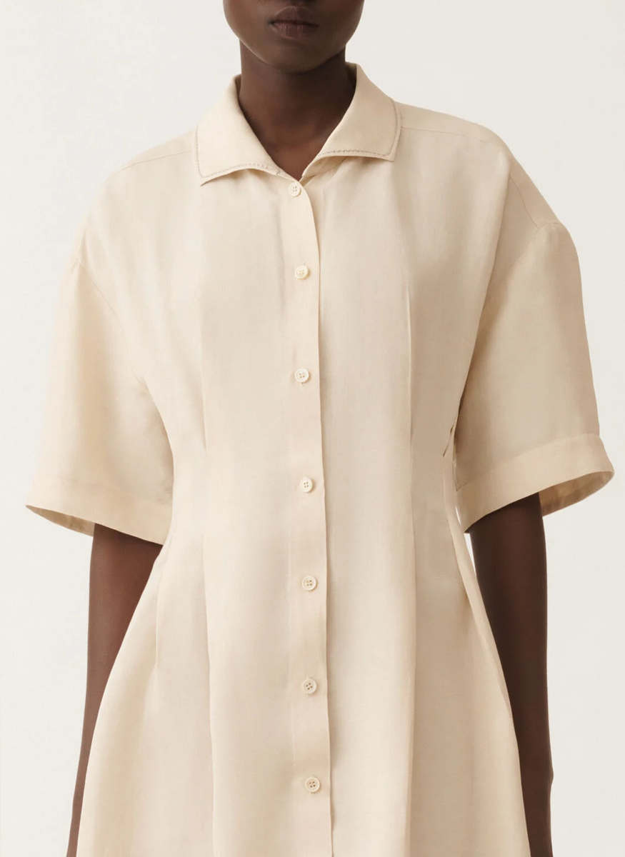 Viscose Linen Short Sleeve Shirt Dress - Fabiana Filippi
