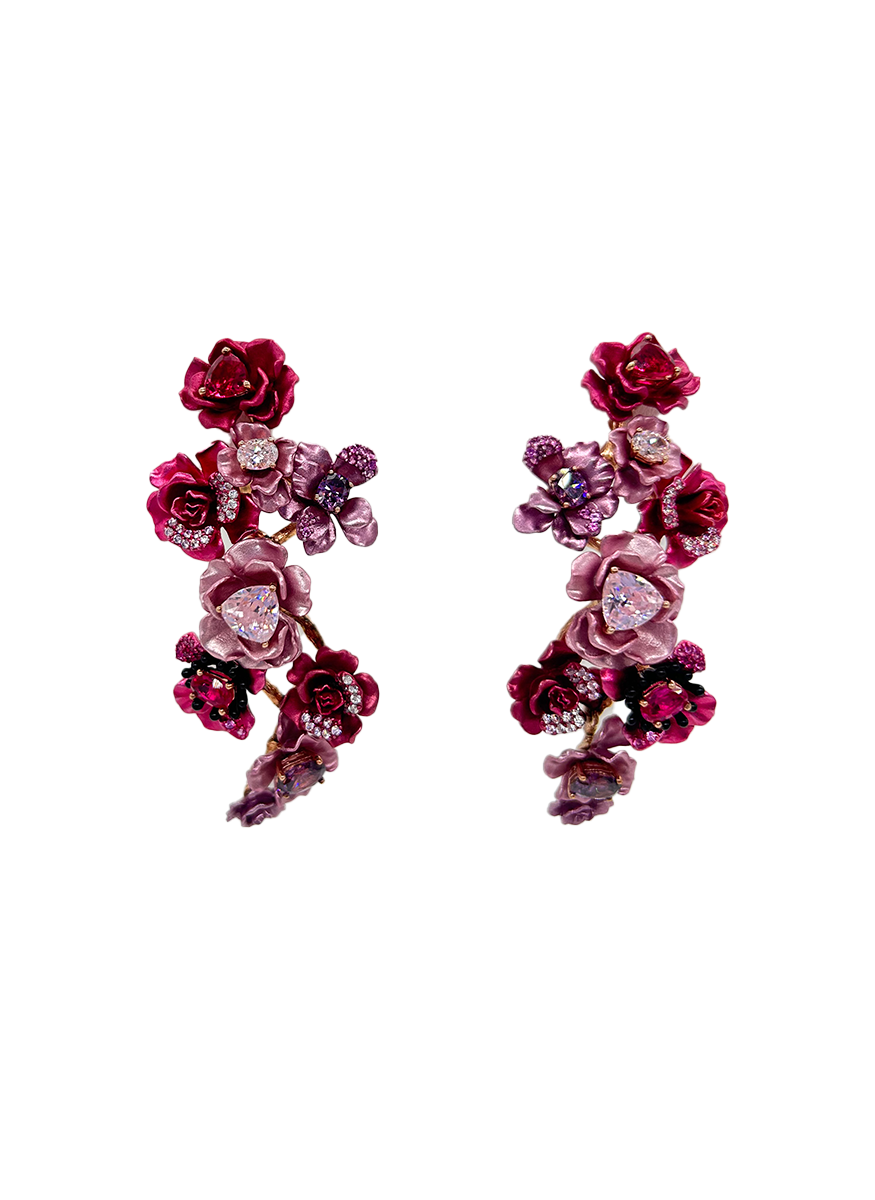 Fuchsia Rose Chandelier Earrings