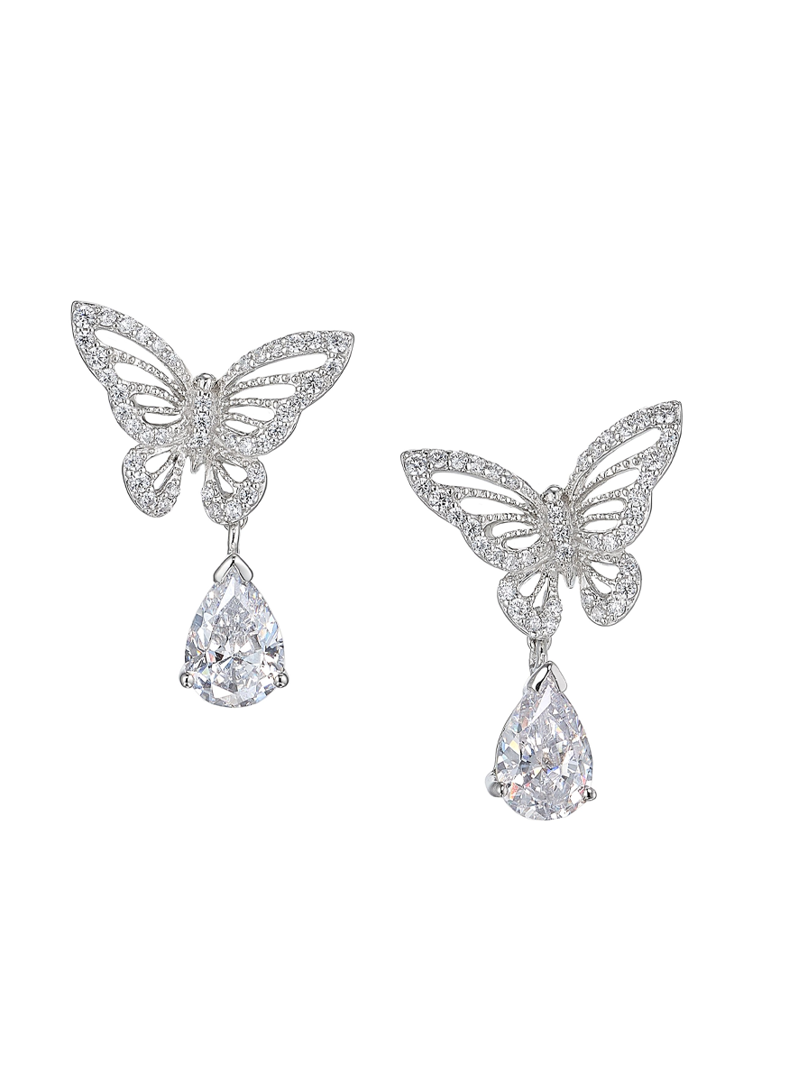 Diamond Butterfly Drop Earrings