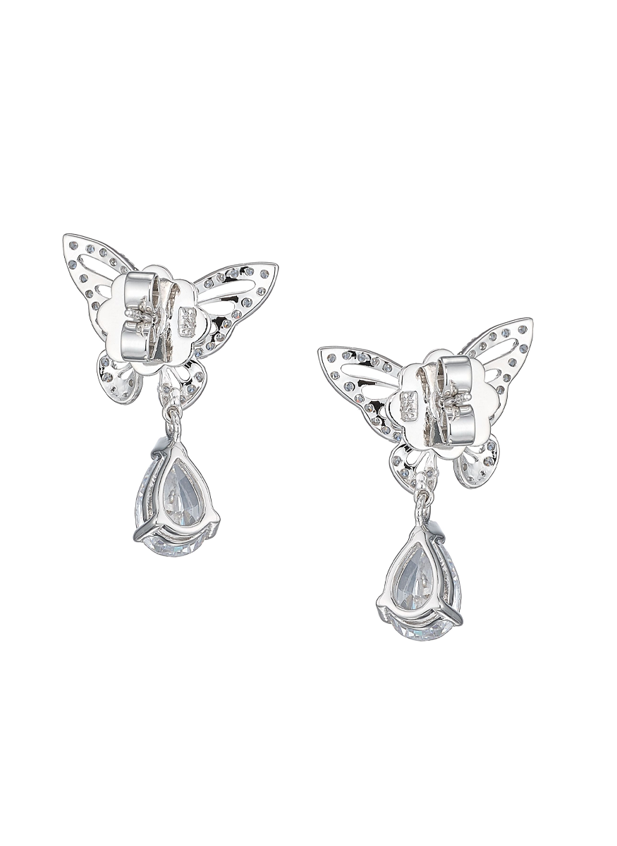 Diamond Butterfly Drop Earrings - Anabela Chan