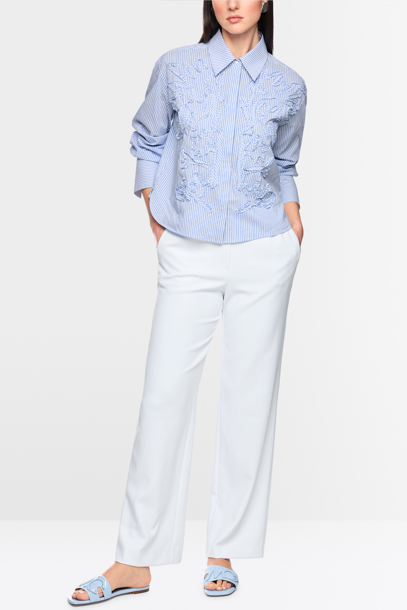 Pinstripe Shirt with Stitched Ribbons - Marc Cain