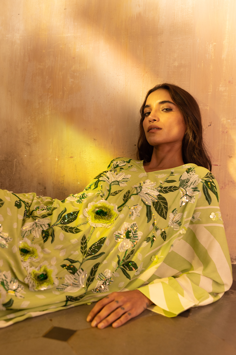 Hand Beaded Batwing Kaftan Dress - Verandah