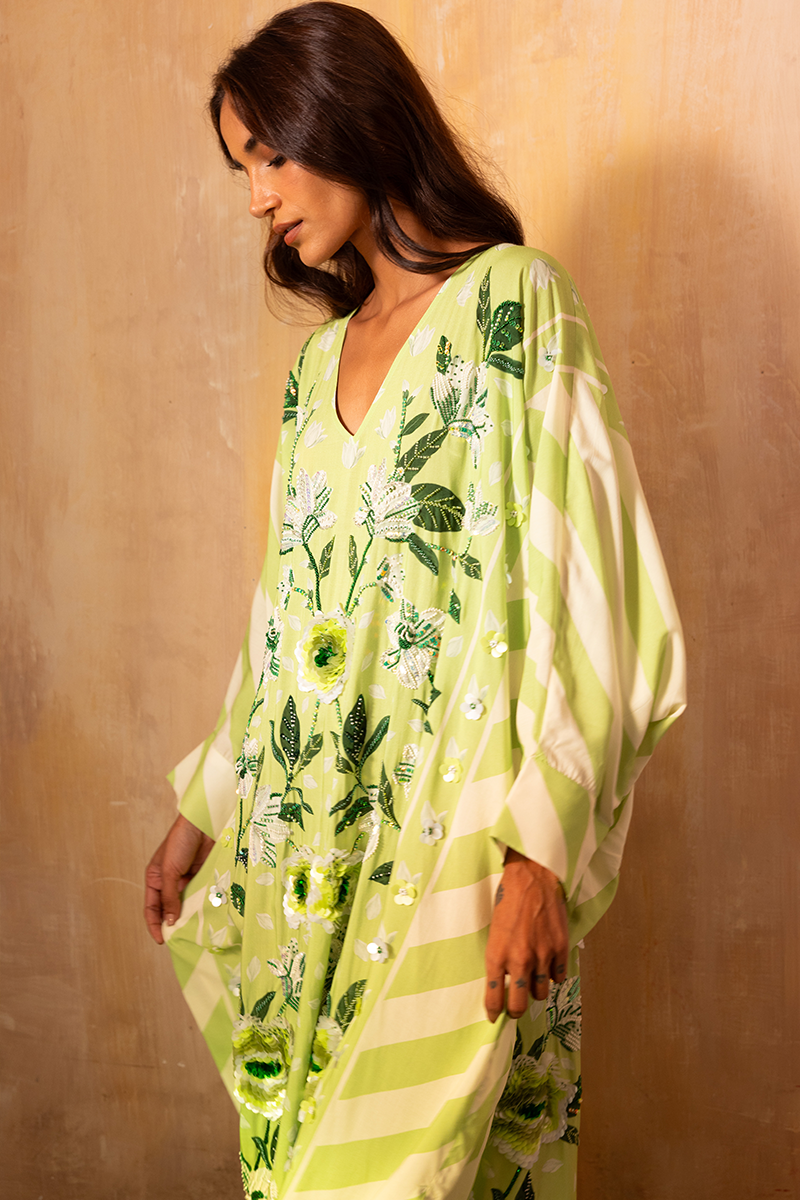Hand Beaded Batwing Kaftan Dress - Verandah