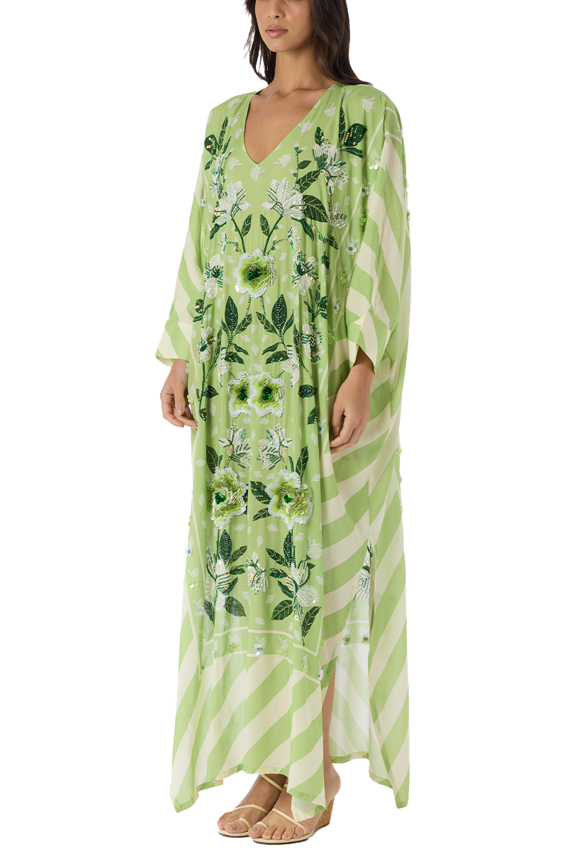 Hand Beaded Batwing Kaftan Dress - Verandah