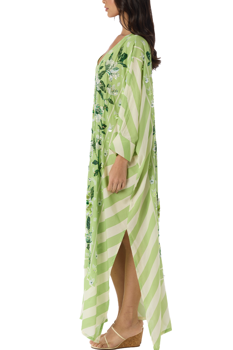Hand Beaded Batwing Kaftan Dress - Verandah