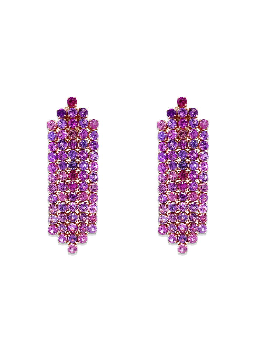 Round Pink and Purple Sapphire Chandelier Earrings