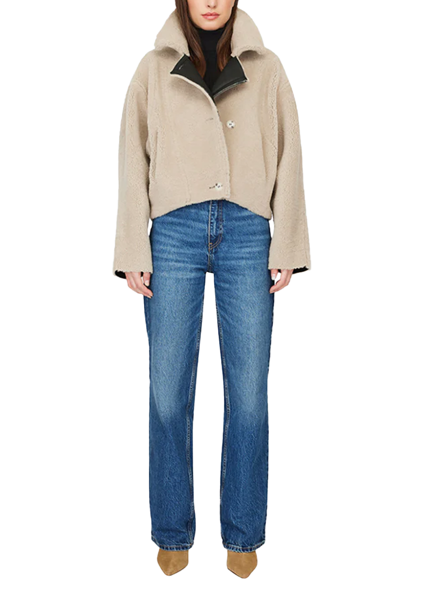 Aria Black Beige Reversible Shearling Moto Jacket