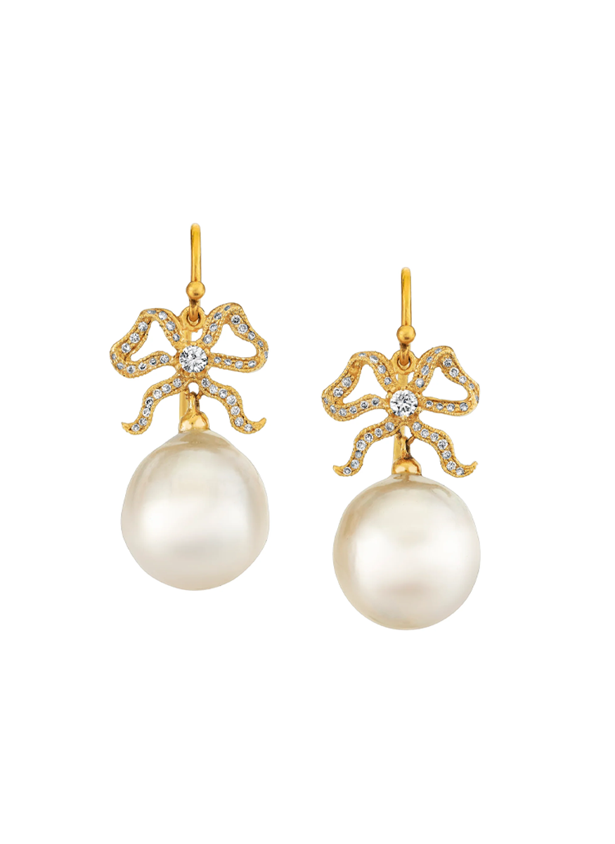 Pearl and Bow Drop Earrings