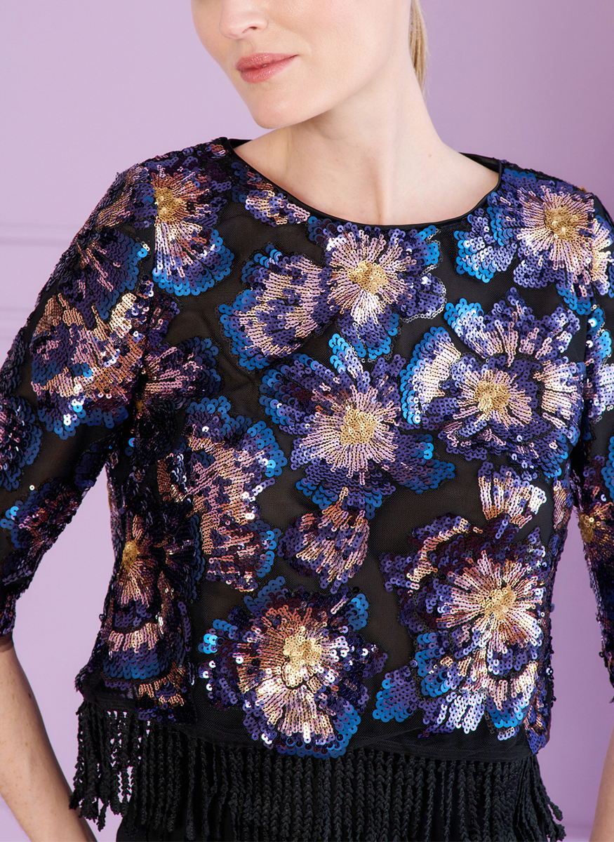 Sequin Tulle Floral Top - Talbot Runhof