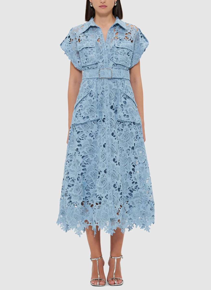 Audrey Lace Pocket Shirt Midi Dress