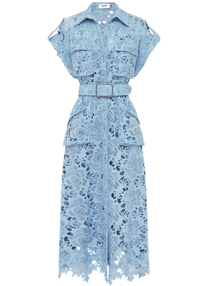 Audrey Lace Pocket Shirt Midi Dress - Leo Lin