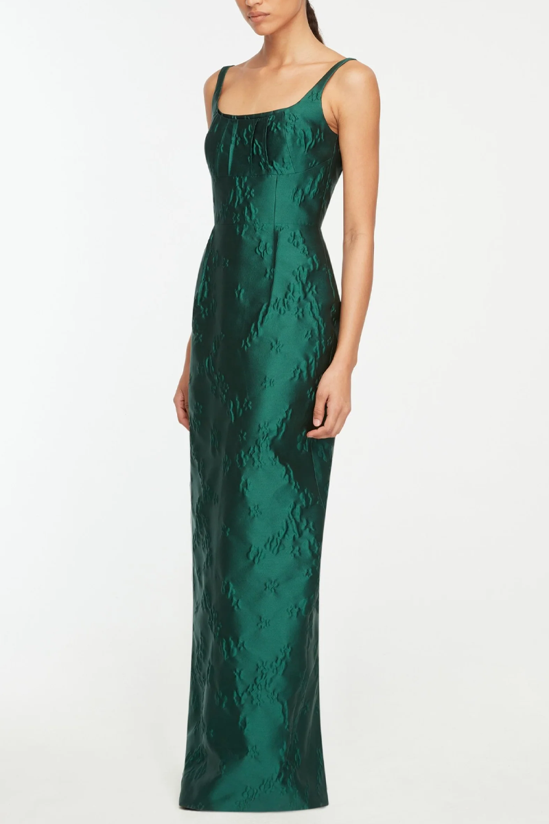 Sharon Dress In Emerald Green Ditsy Floral Jacquard - Emilia Wickstead
