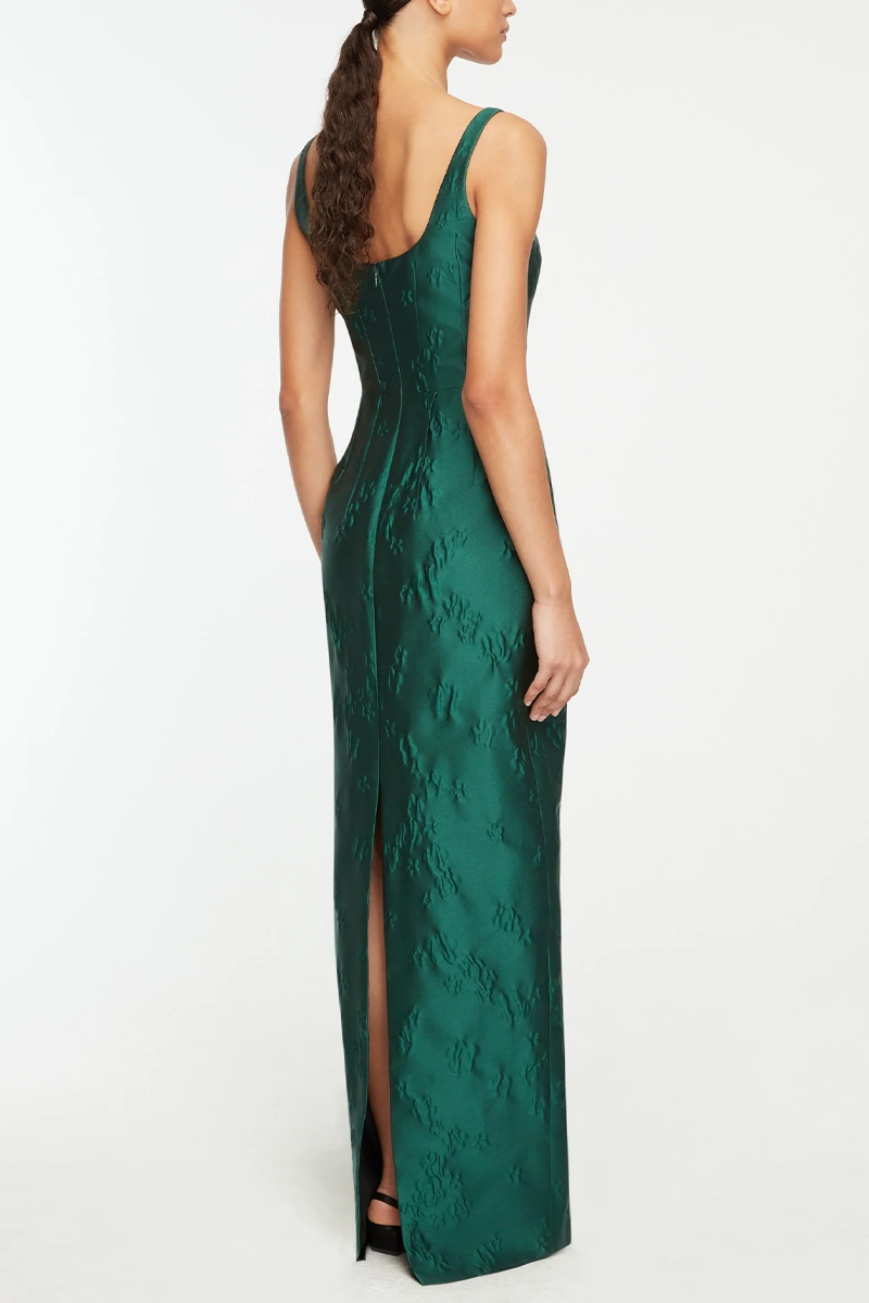 Sharon Dress In Emerald Green Ditsy Floral Jacquard - Emilia Wickstead