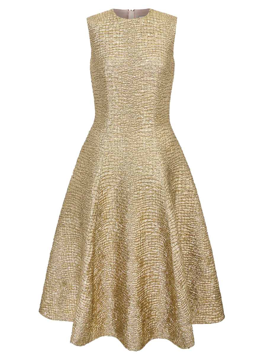 Mara Dress in Gold Metallic Seersucker